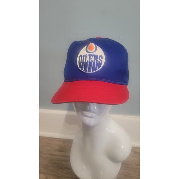 Vintage 90s AJD Edmonton Oilers Snapback Hat Blue Red Green Brim NHL Cap NWT - Picture 1 of 7